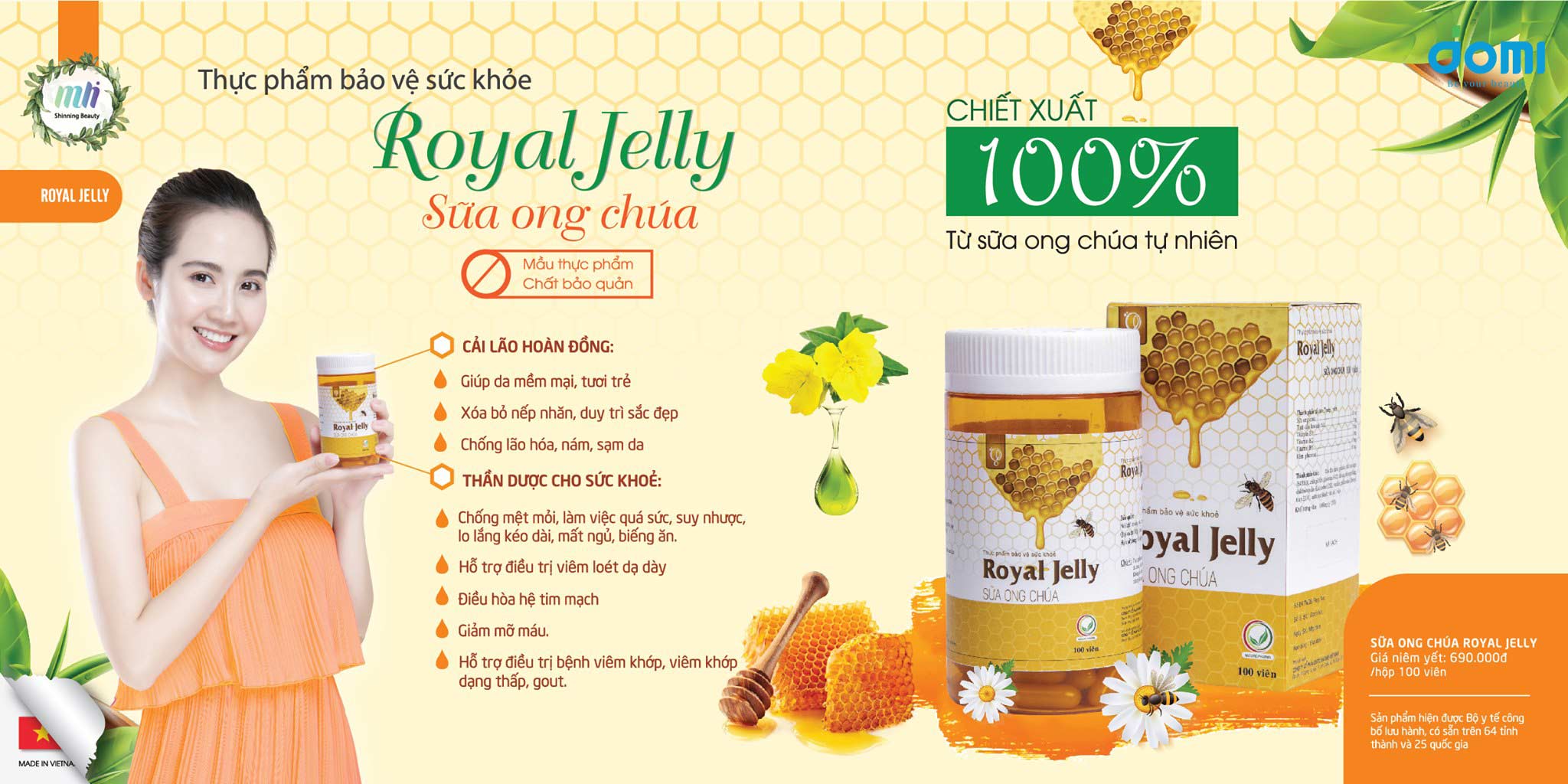 Viên Sữa Ong Chúa Royal Jelly (100vien) - Mờ Nám, Sạm, Thâm