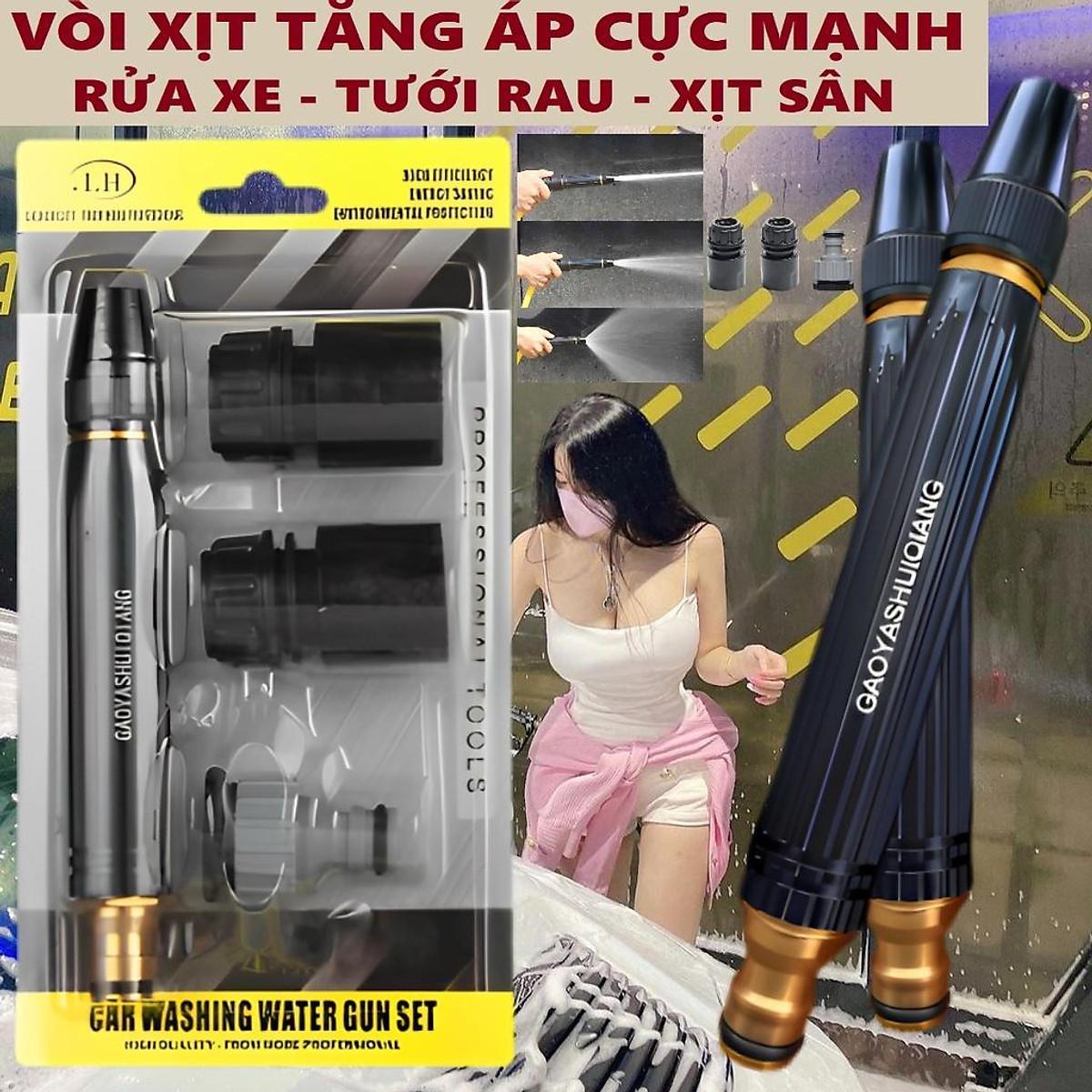 Vòi Xịt Tăng Áp Phun Nước Xịt Rửa Xe Tưới Cây Đa Năng Rửa Sân Vườn Áp Lực Cao Bằng Kim Loại Có Thể Phun Xa Đến 10 Mét - BỘ ĐẦY ĐỦ ĐẦU NỐI