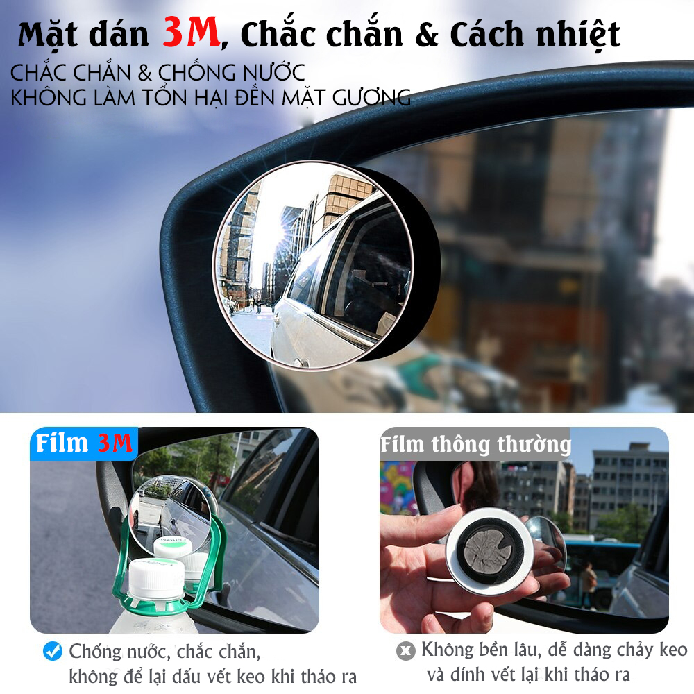 Bộ 2 Gương Cầu Lồi CAR365 Chính Hãng, Thiết Kế Tràn Viền Xoay 360 độ Gắn Cho Kính Gương Chiếu Hậu Tránh Điểm Mù Cho Xe Hơi, Xe Ô tô