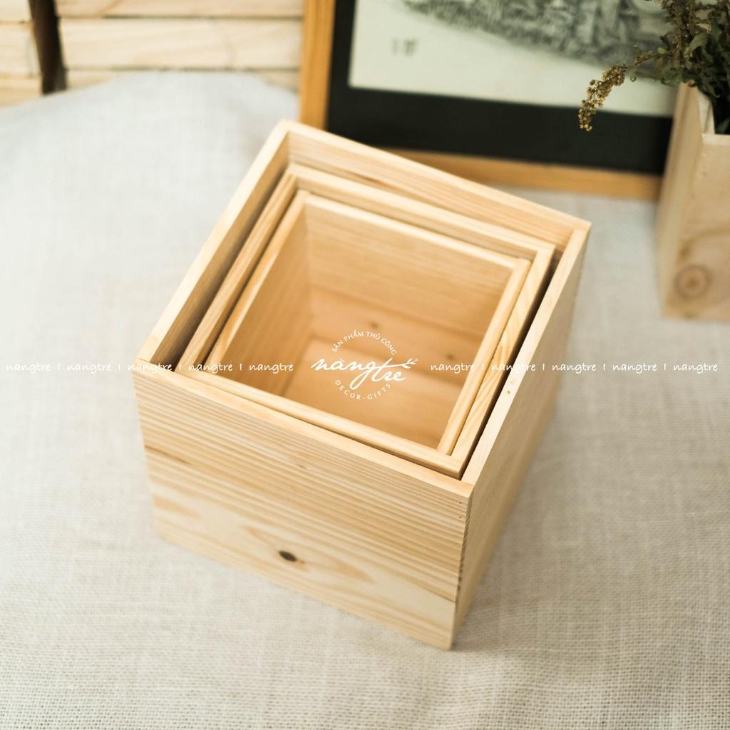 Chậu gỗ vuông, Hộp gỗ vuông decor - wooden pots