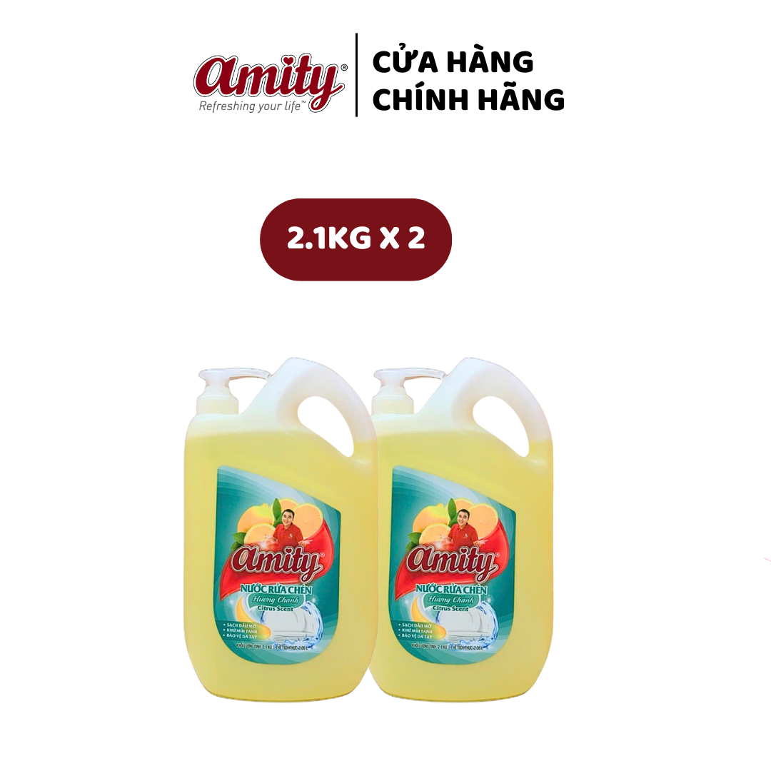 Combo 2 can nước rửa chén Amity 2.1kg/can Làm Sạch