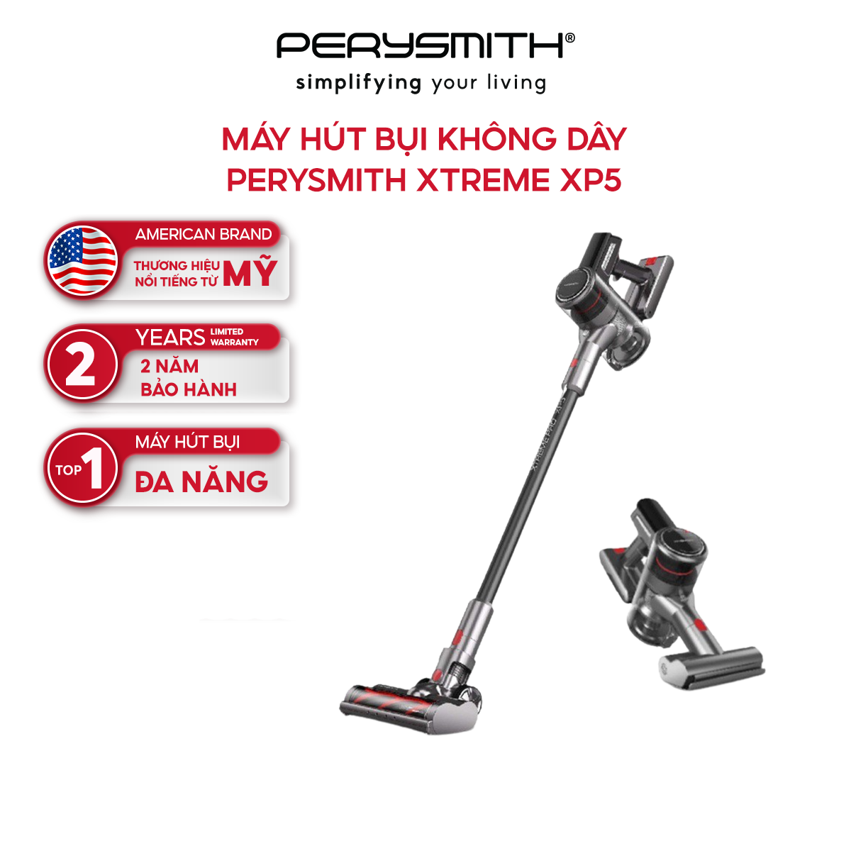 Máy hút bụi không dây PerySmith Xtreme XP5 lực hút lớn 20000PA - Hàng chính hãng