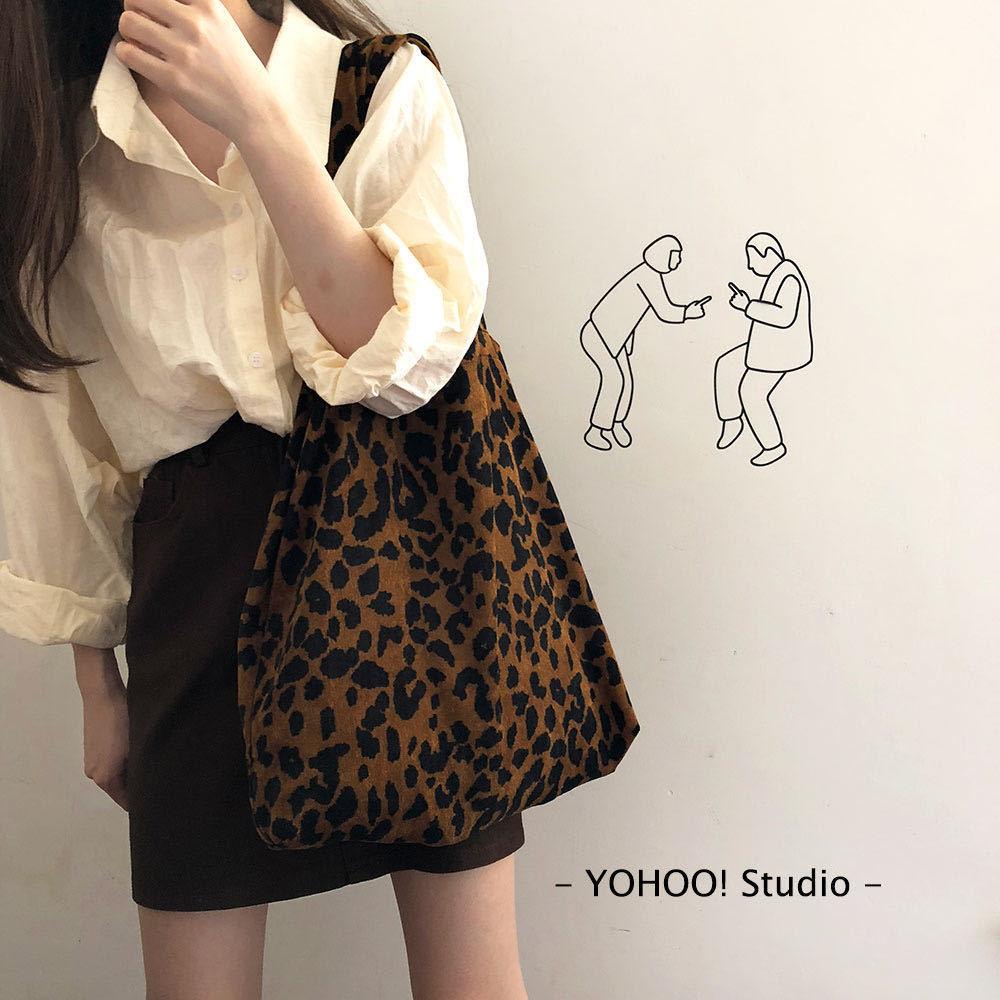 Leopard print bag women's corduroy one-shoulder multifunctional canvas bag