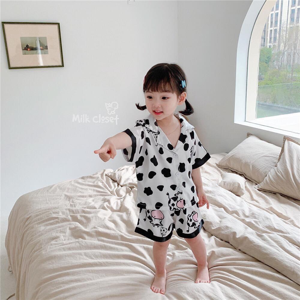 Bộ bé gái Bộ mặc nhà Pijama lụa bé gái Nhí và Đại 8-30kg XHN842