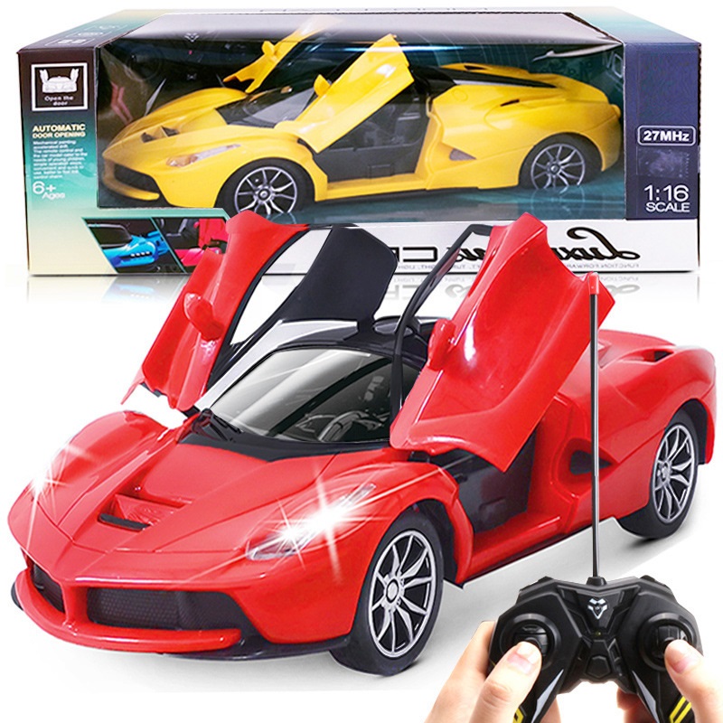 Xe Điều Khiển Từ Xa Ferrari Đóng Mở cửa, Đèn Pha Pin Sạc Siêu Bền Tỉ Lệ 1:16 Đồ Chơi Dành Cho Bé