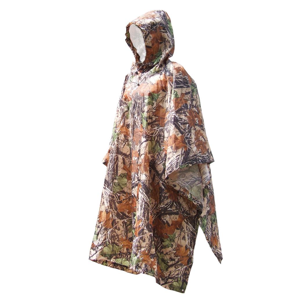 Lightweight Camo Waterproof Hooded Long Raincoat Poncho Hunting Camping Tarp NEW