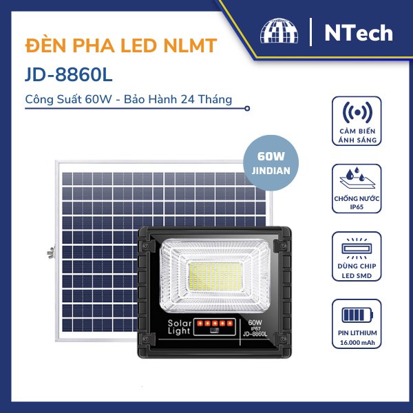 Đèn pha năng lượng mặt trời Jindian JD-8860L Công suất 60W