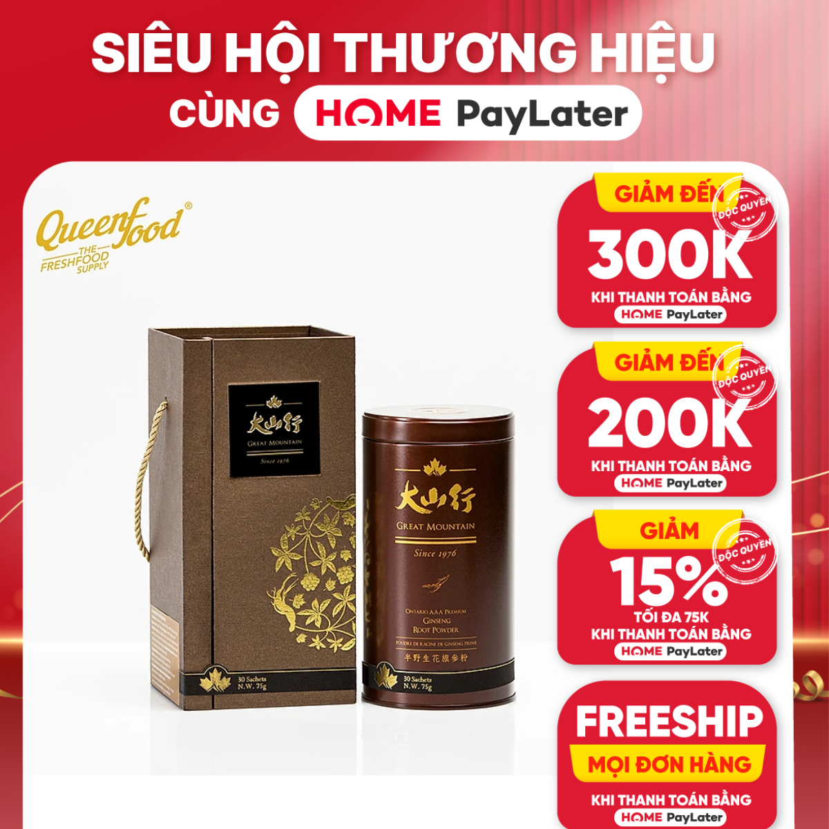Bột Nhân Sâm Củ Cao Cấp Great Muontain 75gram Canada