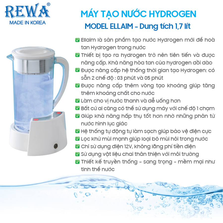 Máy Tạo Nước Dùng Trong Gia Đình Hydrogen Ellaim (1.7 Lít) - Hàng Chính Hãng