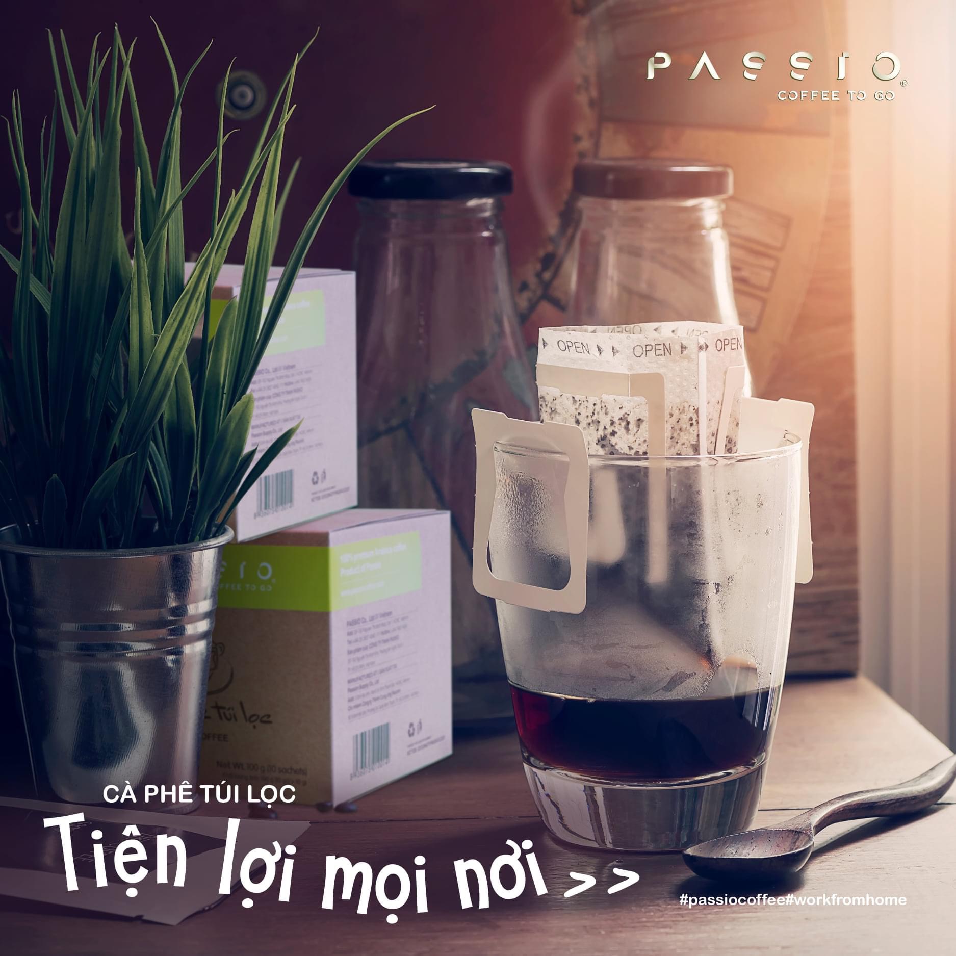 Cà phê túi lọc nguyên chất rang mộc - Passio Coffee (Hộp 10 gói x 10g)
