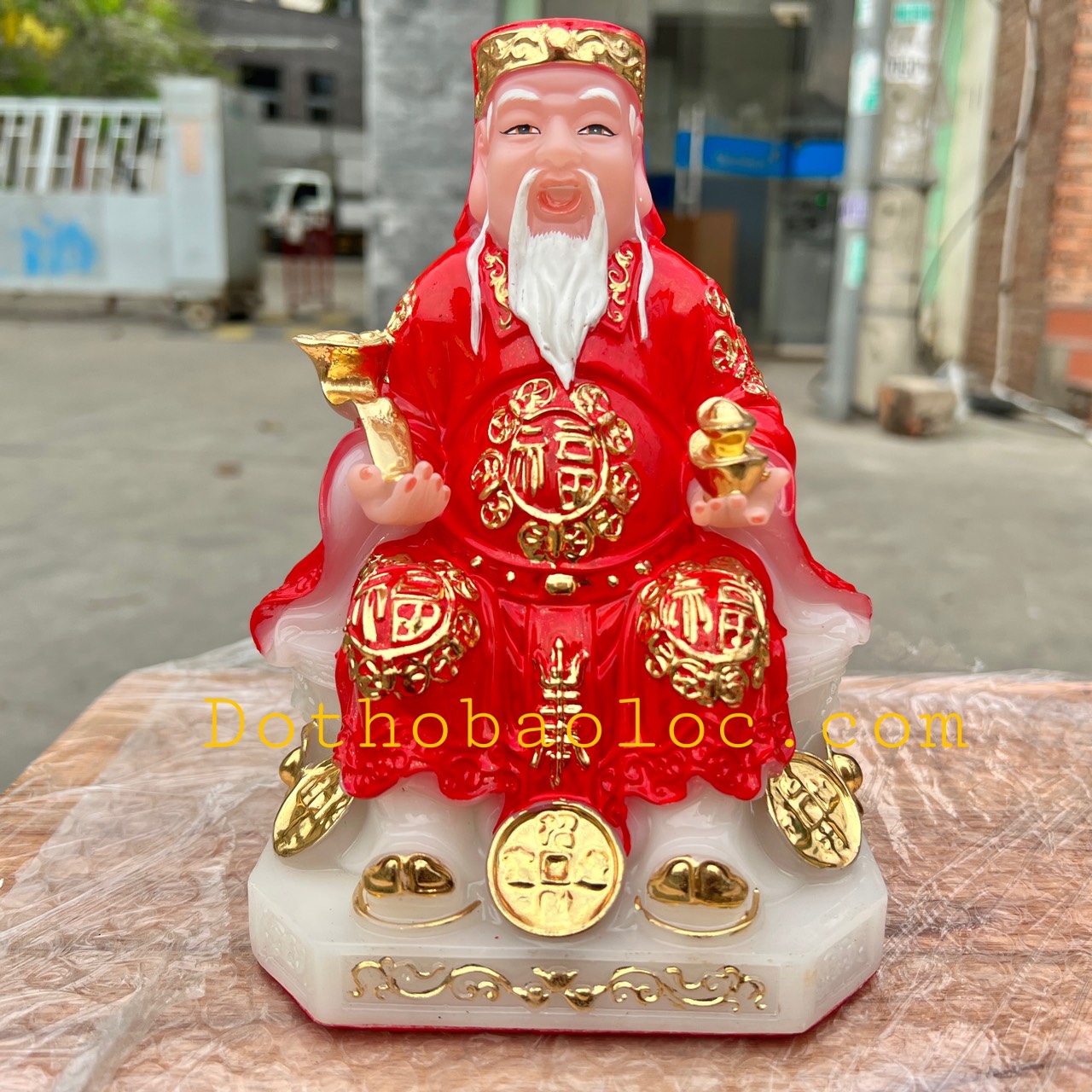 Tượng Thần Tài Thổ Địa đá cao cấp nhập khẩu Đài Loan cao 19cm – Đỏ