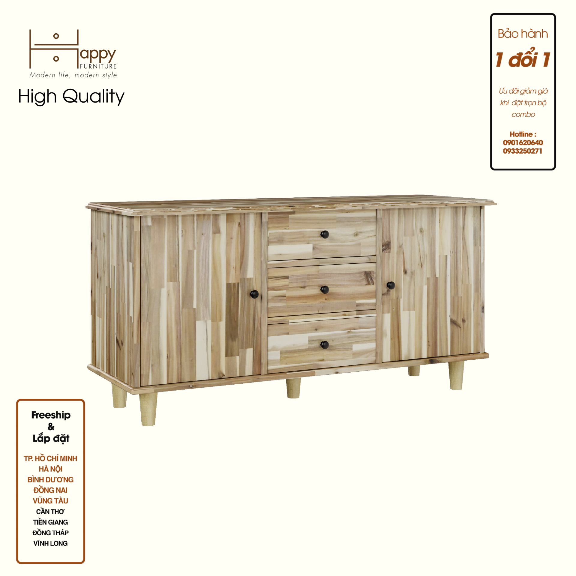 HAPPY FURNITURE , Gỗ tự nhiên , Kệ TV 2 cửa mở 3 ngăn kéo - FARAH , KTV_056 , 120cm x 40cm x 60cm