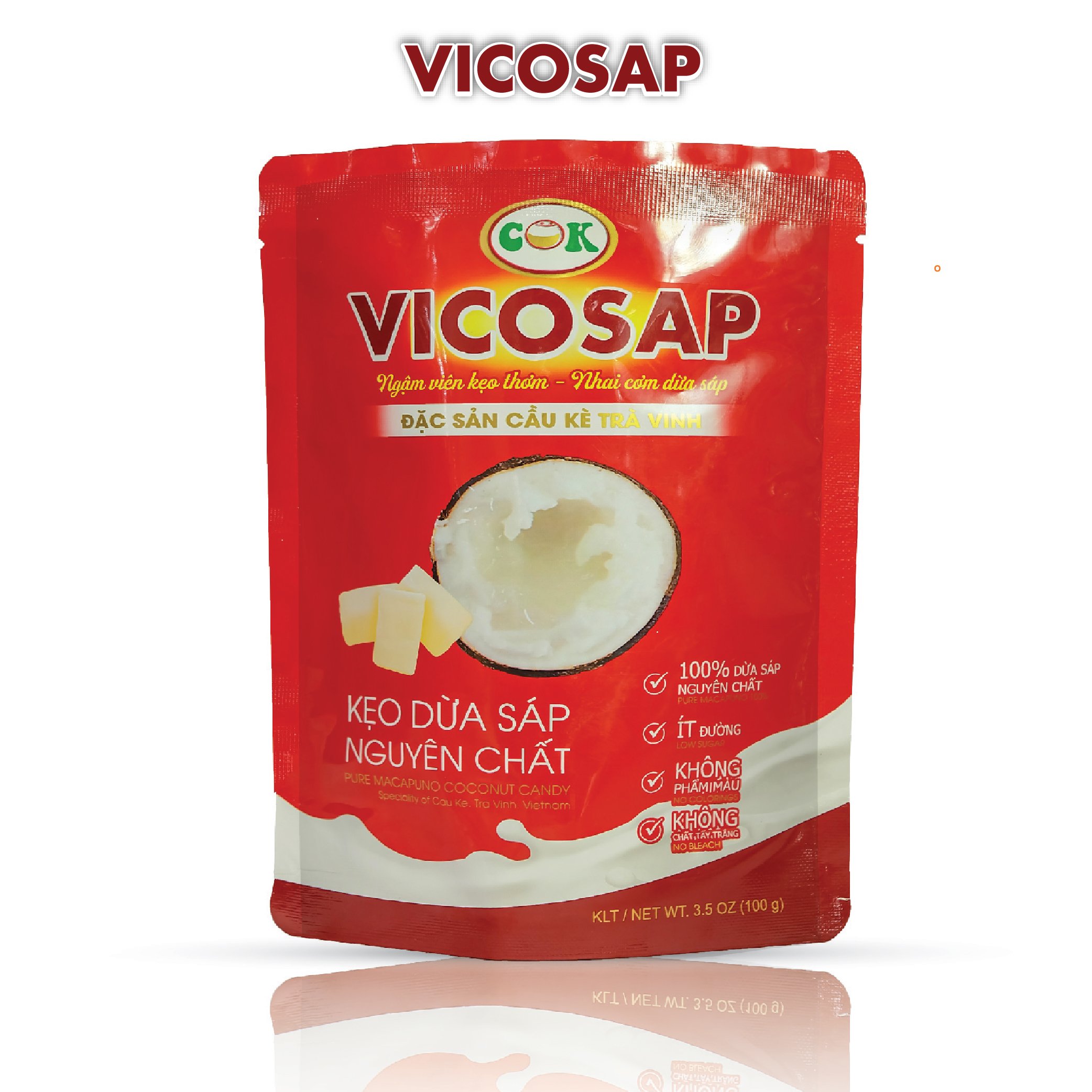 Combo 4 Sản Phẩm Vicosap tặng kèm túi, Kẹo dừa sáp Nguyên Chất+Kẹo dừa sáp Lá Dứa+Kẹo dừa sáp Cacao+Dừa Sáp Sợi 220ml