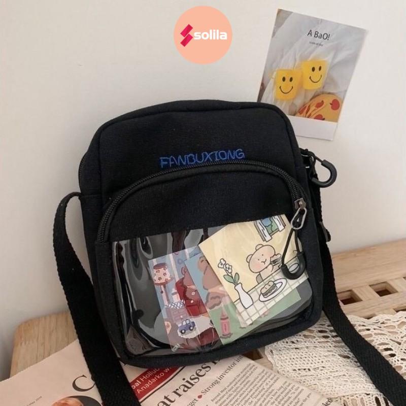 Túi tote đeo chéo mini vải canvas Fanbuxiong bóng kính trong suốt nhiều ngăn thời trang nam nữ unisex