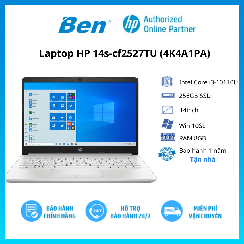 Laptop HP 14s-cf2527TU 4K4A1PA (Core i3-10110U/ 4GB/ 256GB/ 14 HD/ Win11) - Hàng Chính Hãng