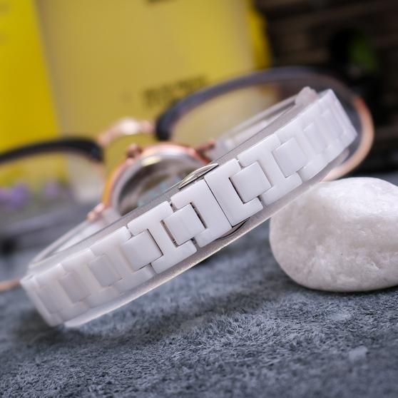 Đồng Hồ Nữ Chính Hãng Julius Cao Cấp Dây Đá Ceramic Mặt Tròn Chống Nước Kính Sapphire Đường Kính 30mm JS-062A