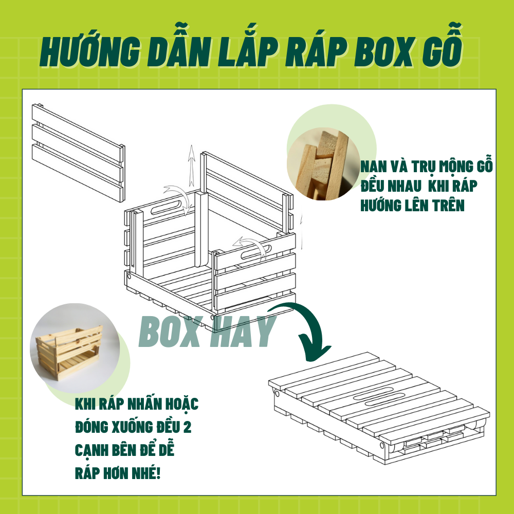 Thùng Gỗ Pallet, Thùng Gỗ Đa Năng Lắp Ráp, Hộp Khay Gỗ Pallet Decor Làm Đôn Chậu Gỗ, Bàn Trà, Thùng Đựng Đồ Chơi