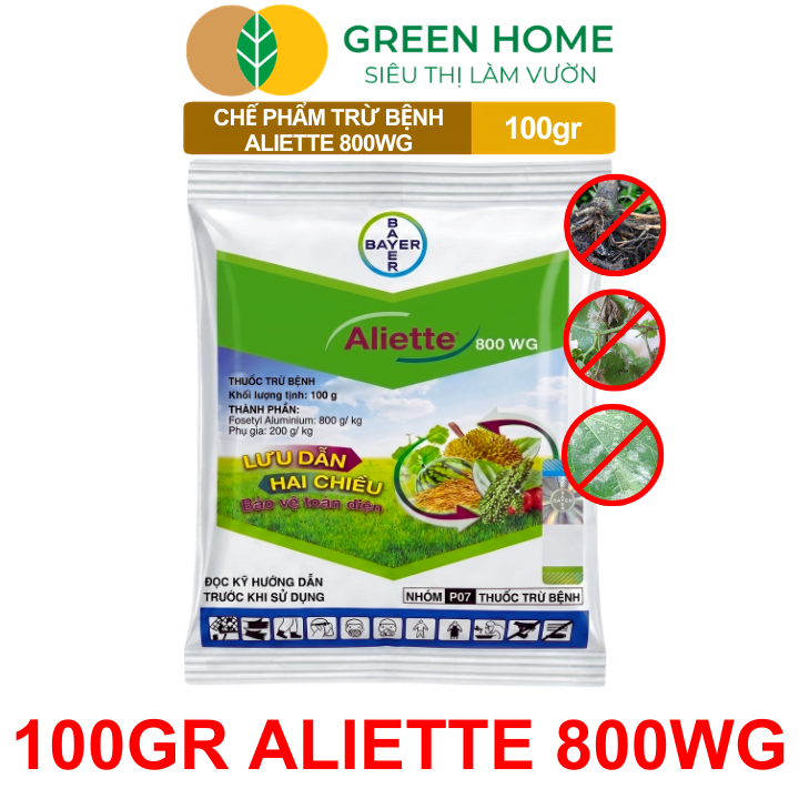 Chế Phẩm Trừ Bệnh Aliette 800WG GreenHome, Gói 100gr, Đặc Trị Thối Rễ, Lở Cổ Rễ, Xì Mủ Cho Cây Trồng