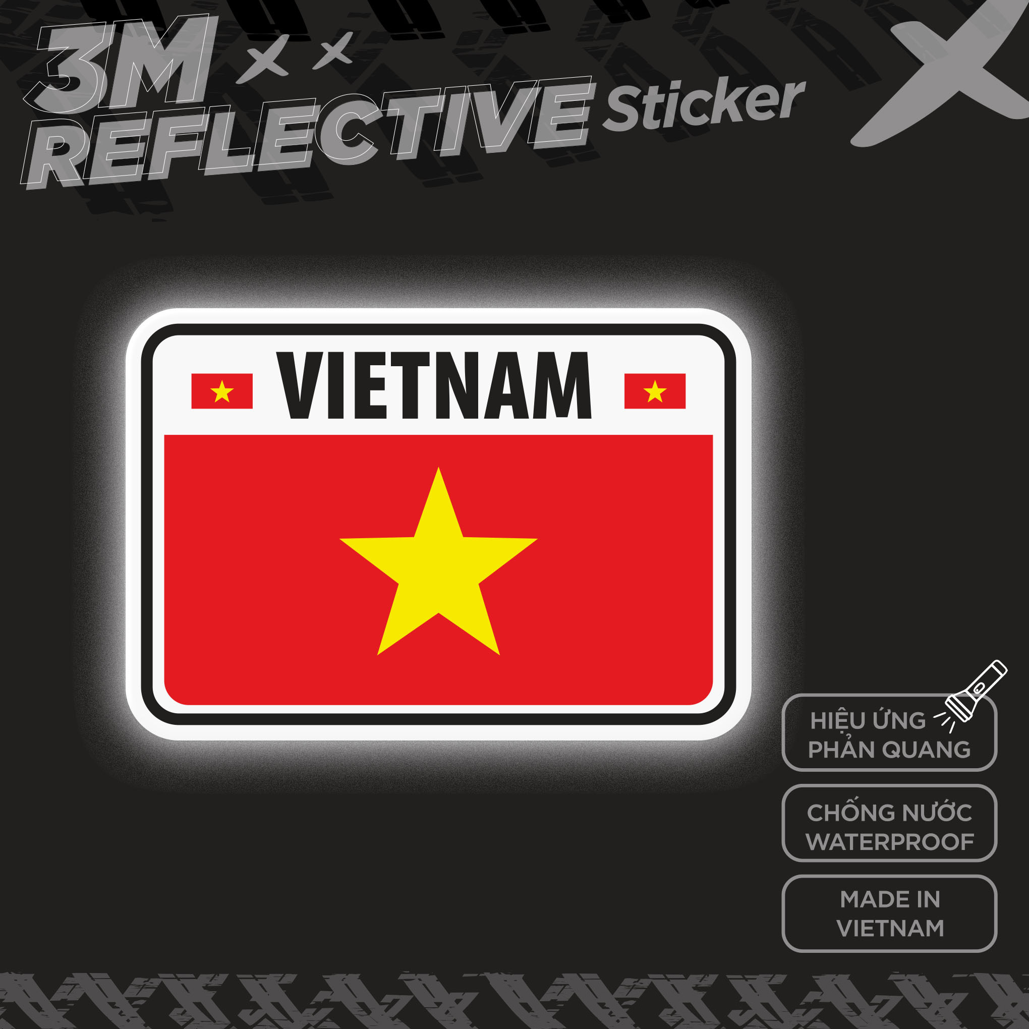 VIETNAM FLAG RECTANGLE 3M - Reflective Sticker Die-cut phản quang thương hiệu STICKER FACTORY