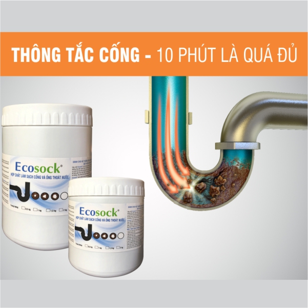 EcoClean ECOSOCK - Thông Tắc TỨC THỜI, Phân Hủy Tóc, Dầu Mỡ, Thức Ăn, Chất Thải - Hộp 500 gr