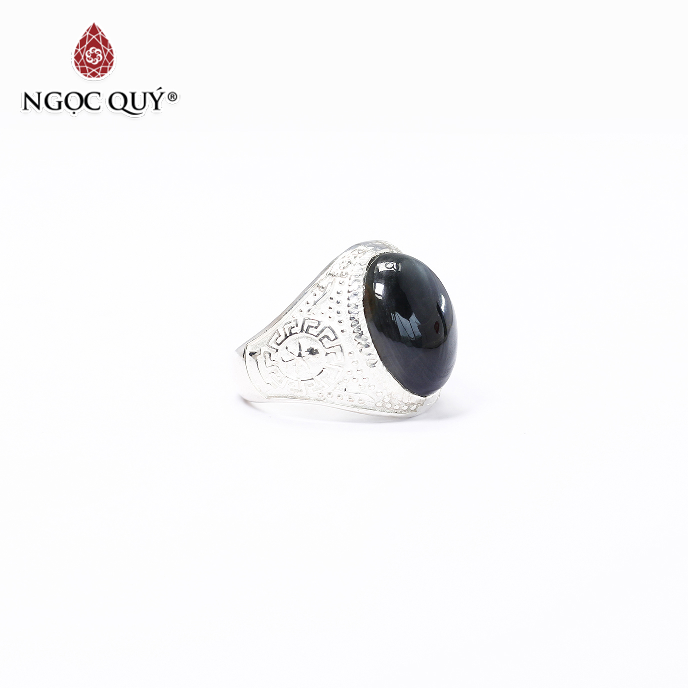 Nhẫn bạc nam mặt đá thạch anh mắt ưng ni20 mệnh thủy, mộc - Ngọc Quý Gemstones