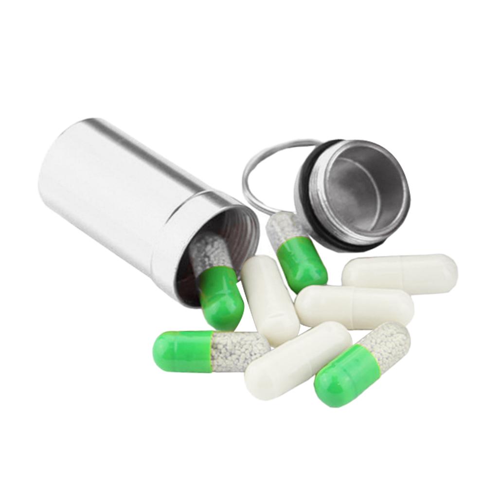 2pcs Aluminum Alloy Waterproof Key Ring Container Pill Storage Box Case Silver