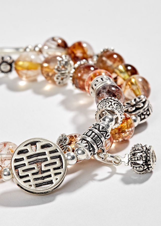 Vòng 2 Line Thạch Anh Ưu Linh Tóc Phối Charm Vương Miệng Bạc Ngọc Quý Gemstones