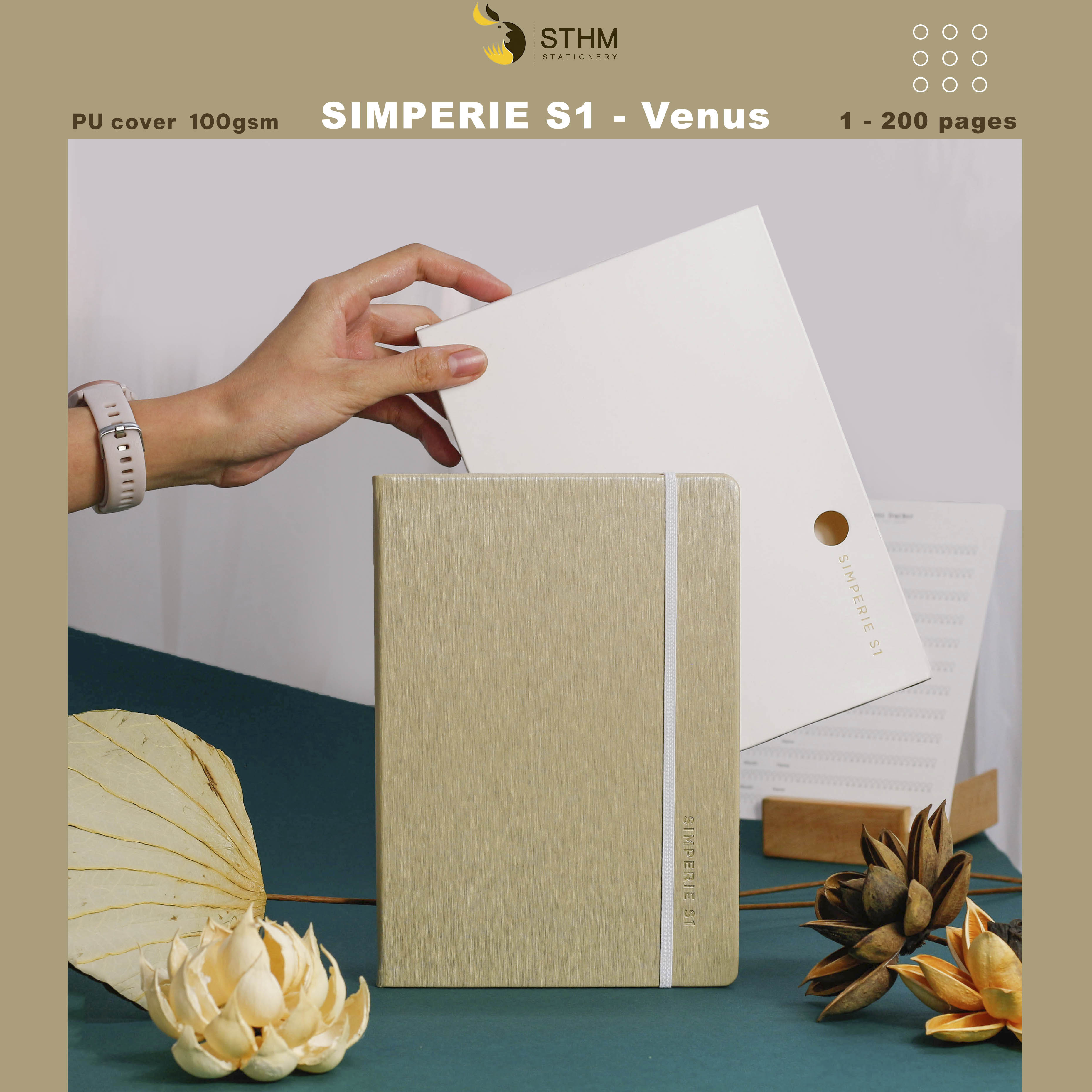 - SIMPERIE S1 - Venus - Sổ tay bìa cứng da PU - 200 trang có đánh số