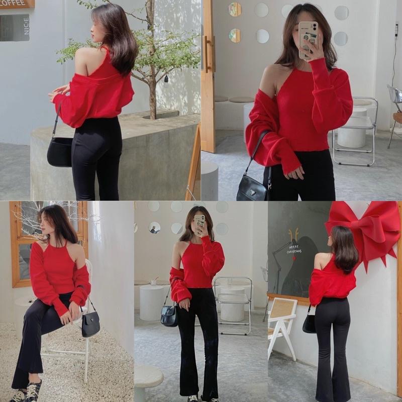 SET áo khoác yếm croptop chất bo gân dày tôn dáng che khuyết điểm bắp tay to vai thô ơi
