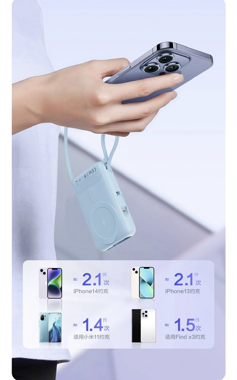 Pin dự phòng Wiwu Wi-P016 Power Bank 10000 mAh cho điện thoại di động, hút từ tính đi kèm cáp công suất cao - Hàng chính hãng