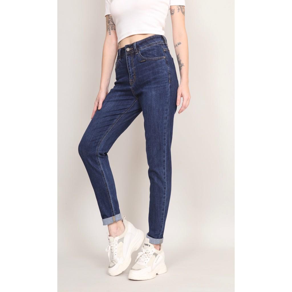 Quần Jean Nữ Baggy Boyfriend Trơn Cạp Lưng Cao co dãn CT Jeans