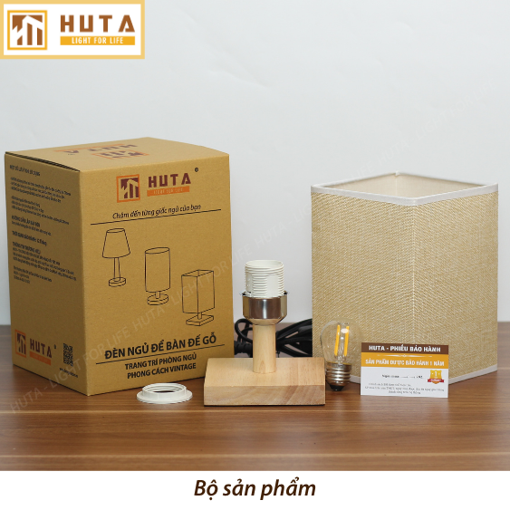 Đèn Ngủ HUTA Light For Life G3 Chao Vuông Độc Đáo Vingtage, Decor Trang Trí Phòng Ngủ, Điều Chỉnh Độ Sáng, Bóng Led Sáng Vàng Tiết Kiệm Điện