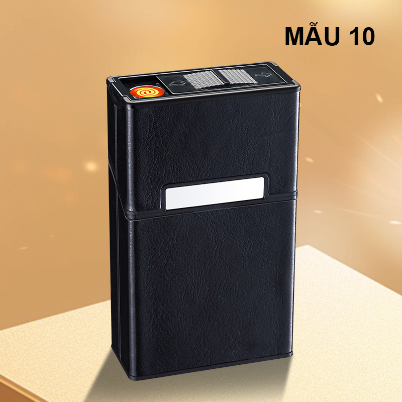 Bật Lửa Điện Kiêm Hộp Đựng Thuốc 20 Điếu Bọc Da - Sạc Điện