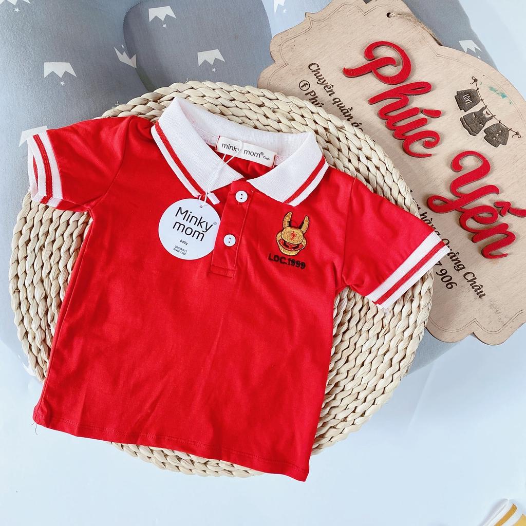 Áo Phông Cộc Tay Cổ Trụ Hàng Minky Mom Thêu Họa Tiết Động Vật Cho Bé