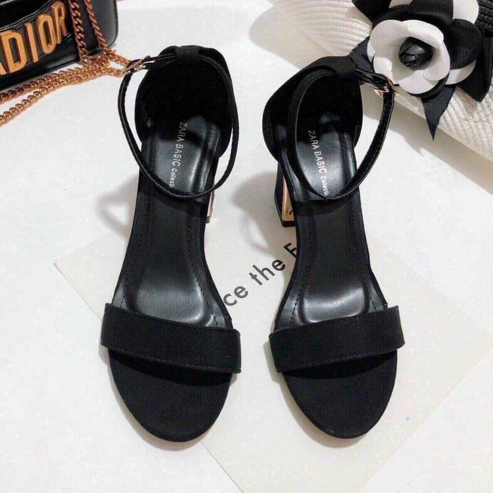 Sanda nữ, Sandal cao gót nữ gót vuông 7P da nỉ mềm, êm chuẩn size