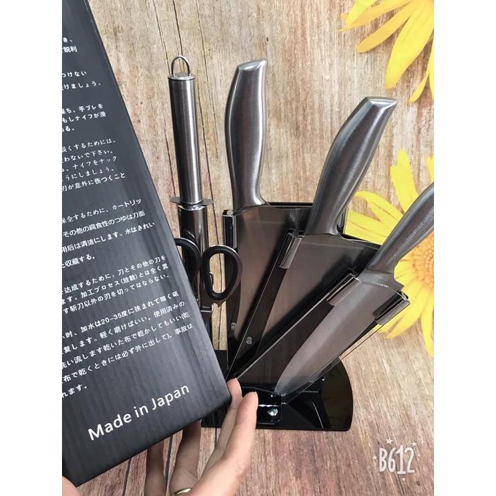 BỘ DAO 5 MÓN INOX KÈM KỆ ĐỰNG CAO CẤP - BỘ DAO 5 MÓN SIÊU SẮC BÉN - KÈM KỆ DẮT DAO SANG TRỌNG