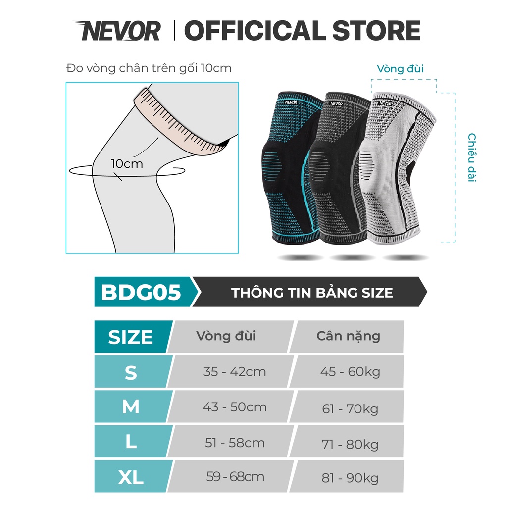 Bó gối thể thao Nevor BDG09 giảm đau, phòng tránh chấn thương dây chằng sử dụng cho gym, bóng đá, bóng rổ, chạy bộ...