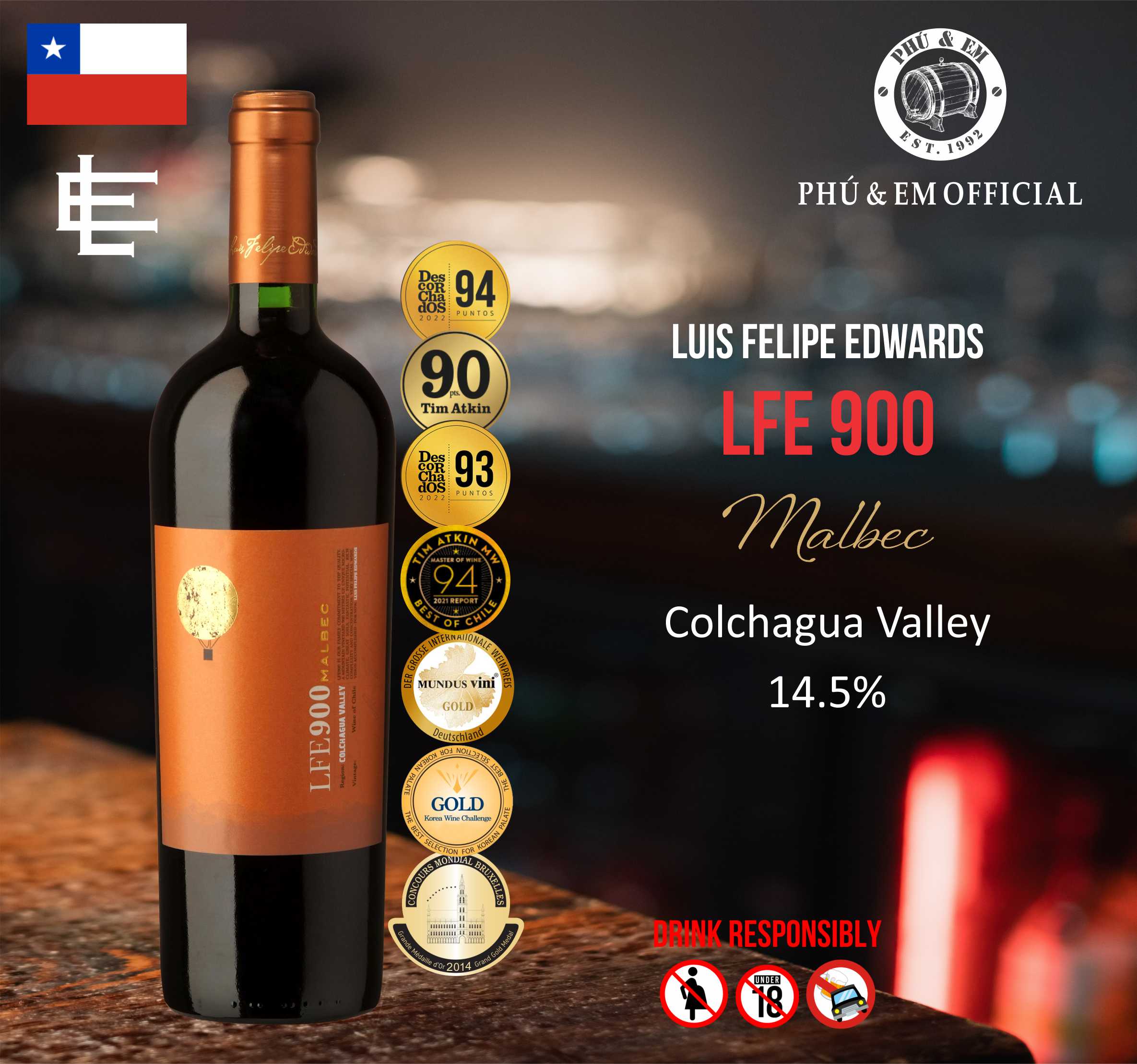 Rượu Vang Đỏ Chile Luis Felipe Edwards LFE900 Malbec