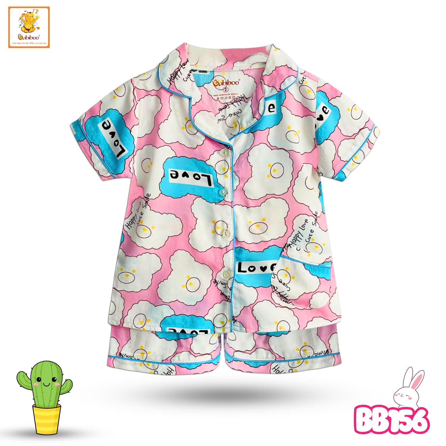 Pijama bé gái Babiboo bộ ngủ bé gái vải tole 2 da mịn màng, thoáng khí , họa tiết dễ thương BB156