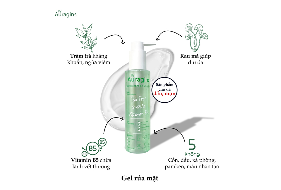[HB Gift] Gel rửa mặt làm sạch sâu cho da dầu mụn The Auragins Oil Balancing Gel Cleanser 150ml