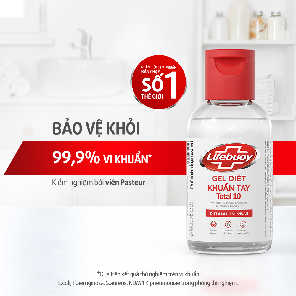 Combo 5 Gel Rửa Tay Khô Sạch Siêu Nhanh Lifebuoy Bảo Vệ Vượt Trội 10 (Chai Nắp 50ml)