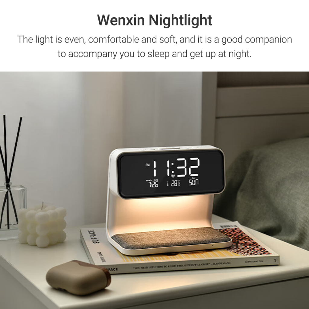 Đèn đầu giường sạc không dây xiaomi youpin với ba cấp độ mờ, hiển thị thời gian, đồng hồ thời gian cố định, sạc không dây