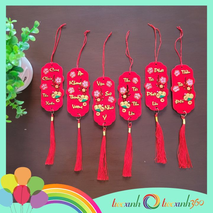 Set 6 tag nỉ nhung 2 mặt treo trang trí Tết