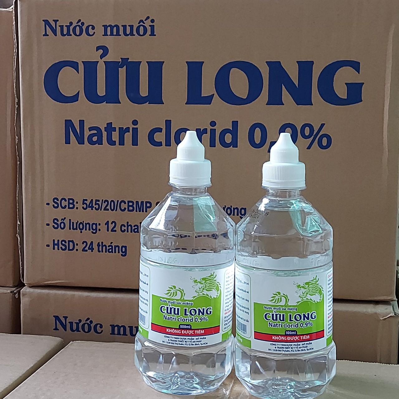 Nước muối súc miệng Cửu Long Natri Clorid 0.9% thùng 500ml 20 chai