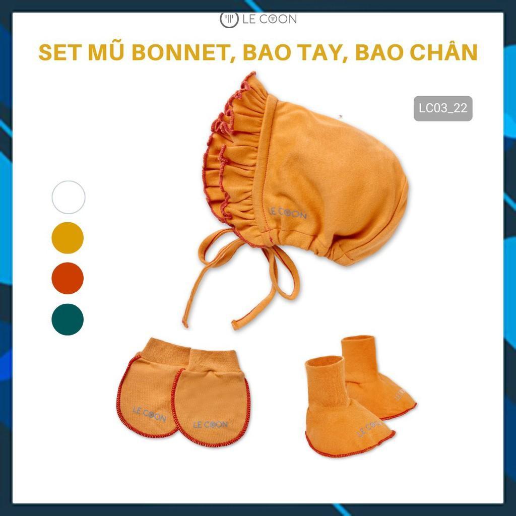 LE COON- Set phụ kiện gồm Mũ bèo ( Bonnet) bao tay bao chân le coon 100% cotton cho bé