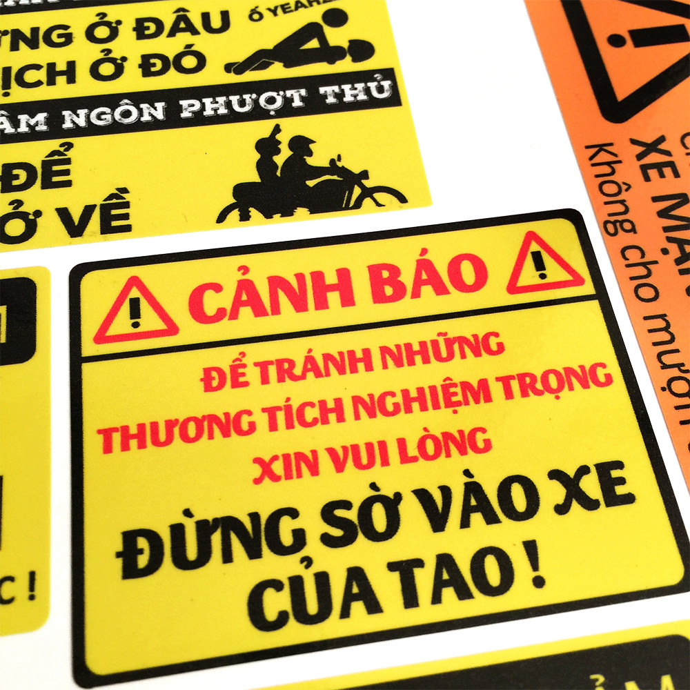 Bộ 12 Tem Cảnh Báo Hài Hước - Tem Dán Xe Máy Chống Thấm Nước