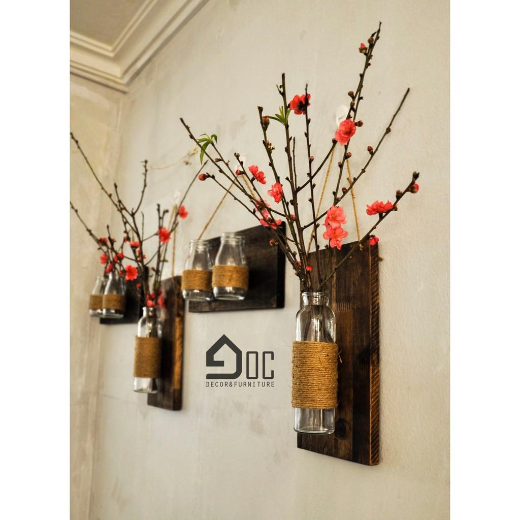 Bảng gỗ lọ hoa thủy tinh treo tường phòng khách, ban công độc đáo Góc decor
