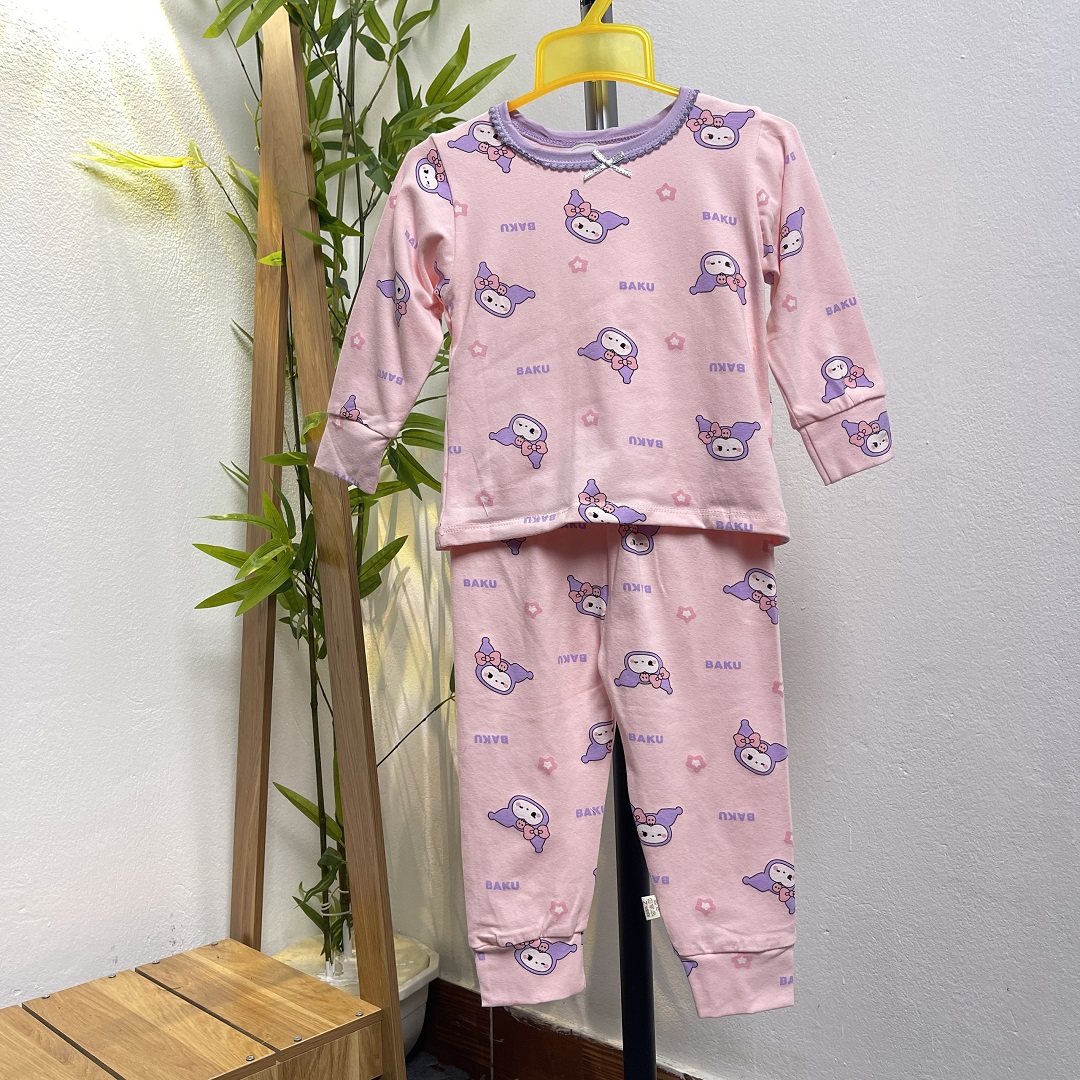 Bộ dài tay bé gái xuất Hàn 3-12 tháng màu tươi sáng nhiều hình ngộ nghĩnh vải cotton dày dặn