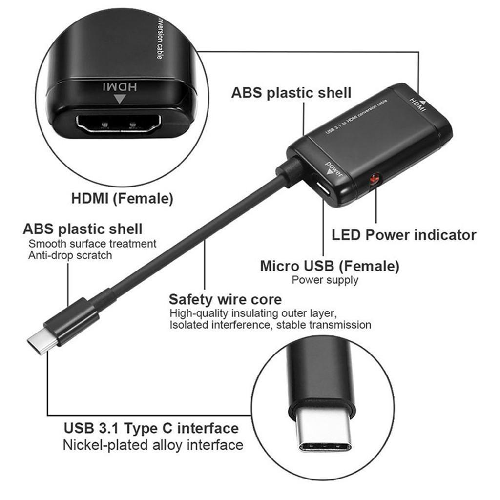 USB-C Type C USB 3.1 Male to Female HDTV 1080p Adapter Cable Lead Cord