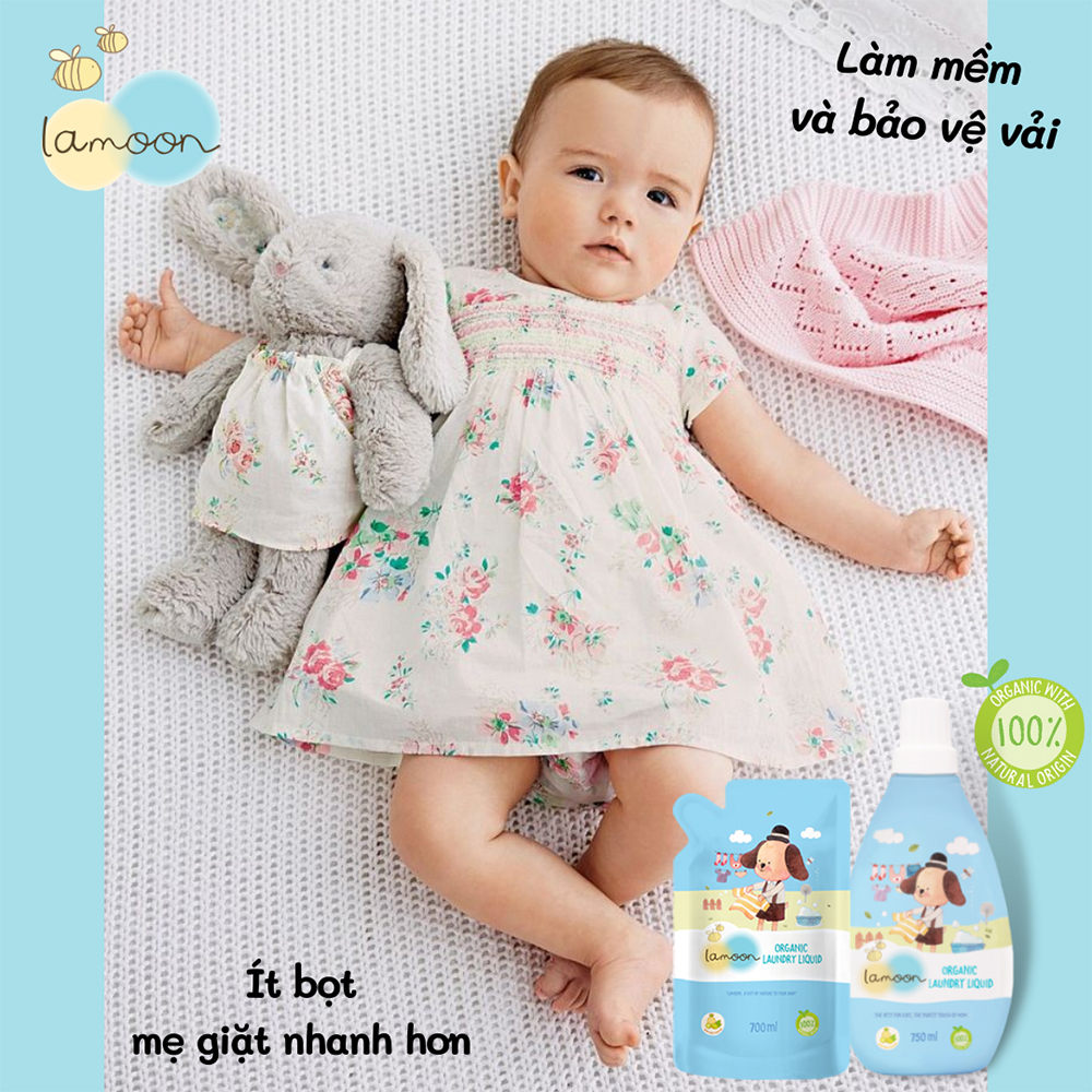 [DATE 29/10/2023] Nước Giặt Đồ Sơ Sinh Organic An Toàn Cho Bé Lamoon - Túi 700ml Refill